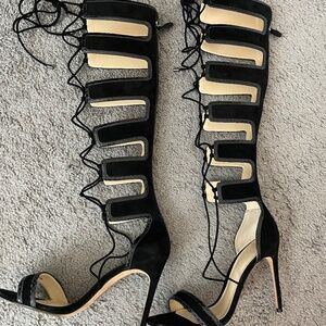 ALEXANDRE BIRMAN Suede Snakeskin Black Gladiator Lace Up Sandal Size 39